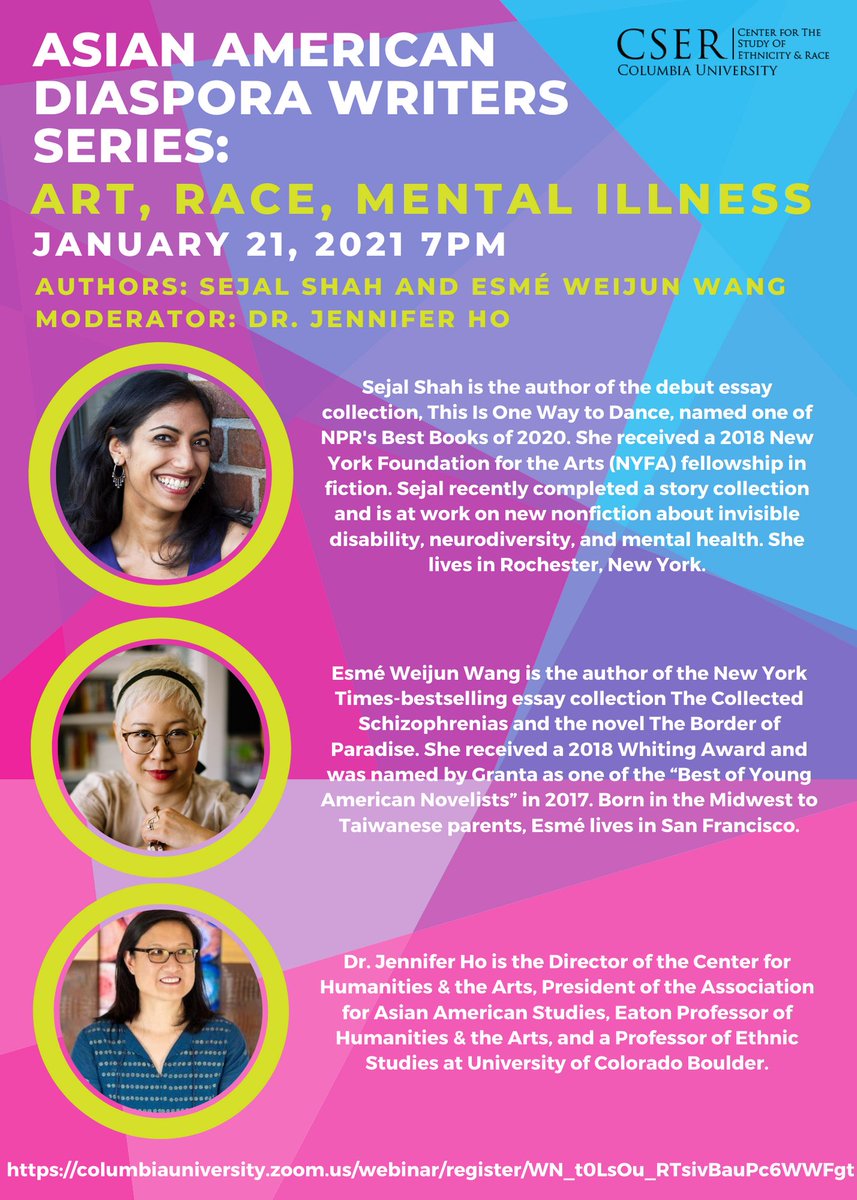 wordisdiversity's tweet image. #freeeventalert Columbia&apos;s Center for Ethnicity &amp;amp; Race is hosting a free webinar (January 21, 2021,7pm ET). Register here columbiauniversity.zoom.us/webinar/regist… and please #share! @AAAStudies #asianamericanwriters #asianamericanstudies #diversity #publishing #art #race #mentalillness #awareness