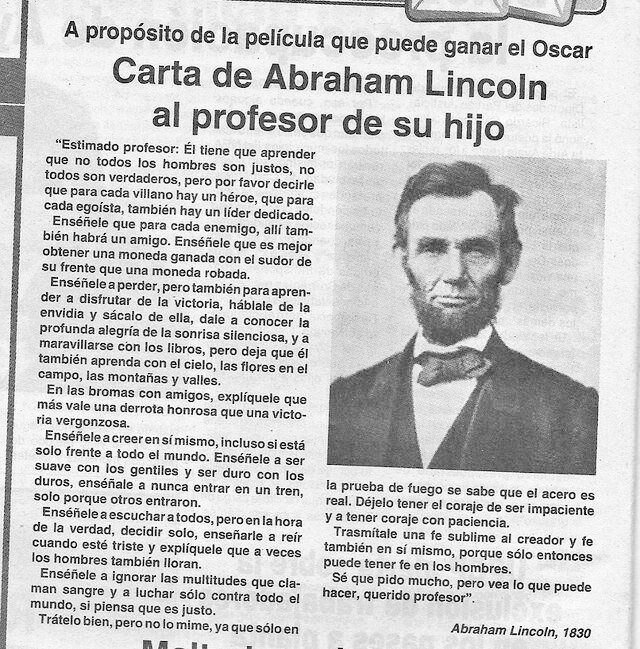 Carta de Abraham Lincoln vía <a href="/spanishleaders/">Spanish Leadership</a>