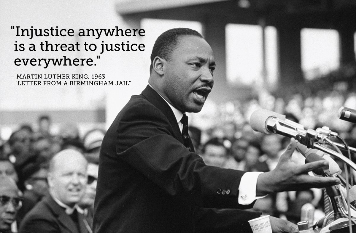 "Injustice anywhere is a threat to justice everywhere." - Martin Luther King, Jr., Letter from Birmingham Jail

Full Letter: okra.stanford.edu/transcription/…

Audio: kinginstitute.stanford.edu/king-papers/do…

#MLK #MLKDay #justice #equality