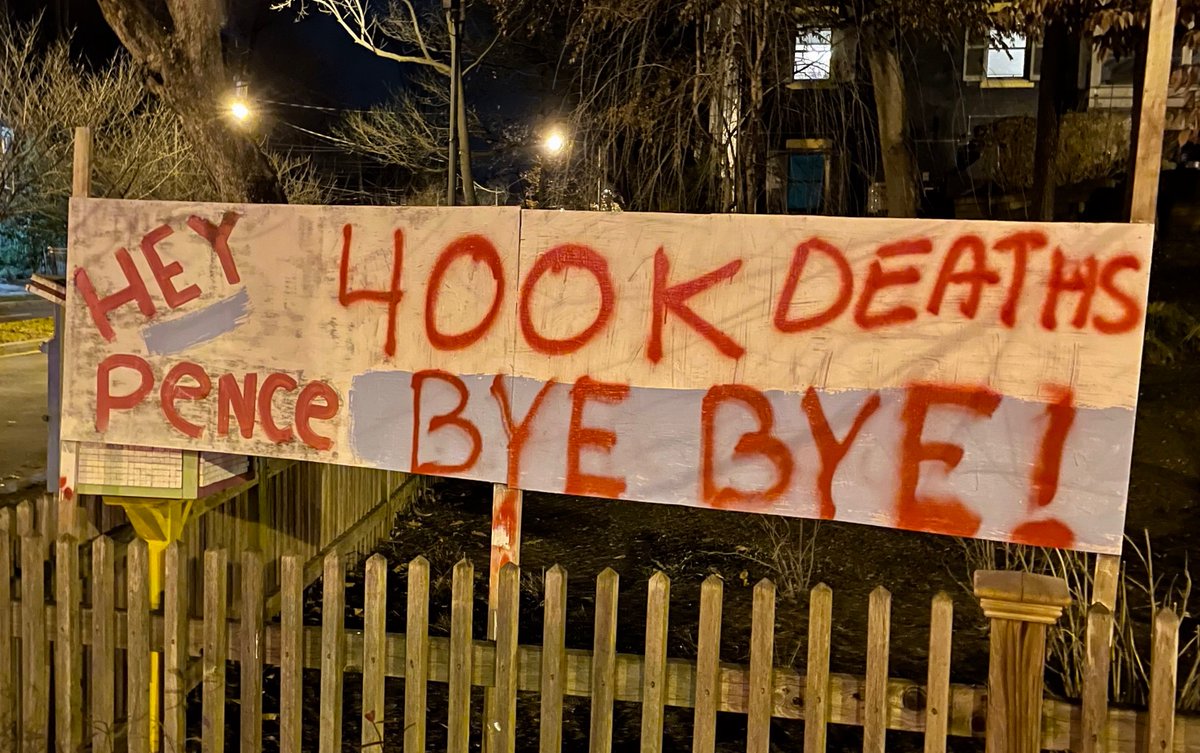 BeschlossDC's tweet photo. Pence is wished an unfond farewell by sign along his limousine route tonight: https://t.co/Ef5GUMKe1X