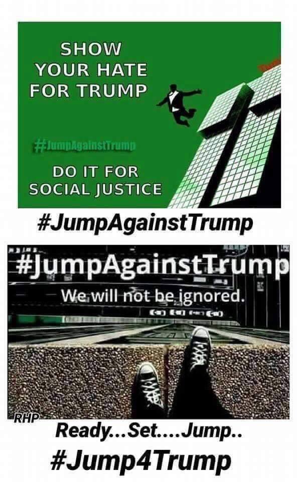 mnrobot's tweet photo. Finally. Something all of us Trump hateds can do. #JumpAgainstTrump https://t.co/idAdjAbqZW