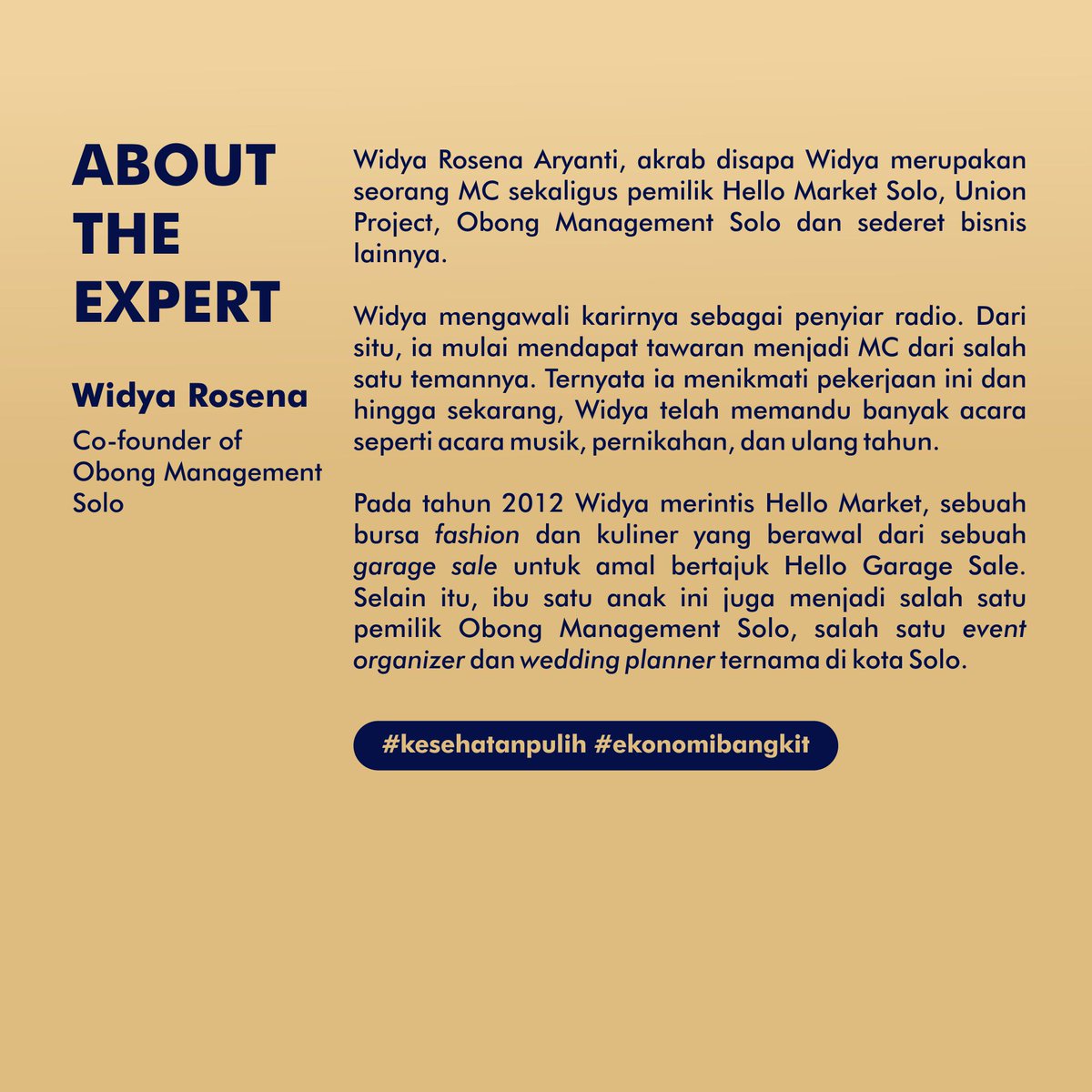 Hari ini kita bakal ngobrol bareng <a href="/widyarosena/">Widya rosena</a>, Owner dari Obong Management Solo, LIVE di Instagram @thesunanhotel pukul 16.00 WIB!

Stay tuned karena bakal ada cashback 5jt dari The Sunan Hotel Solo dan cashback 500k dari Obong Management Solo! #SoloYaSunan