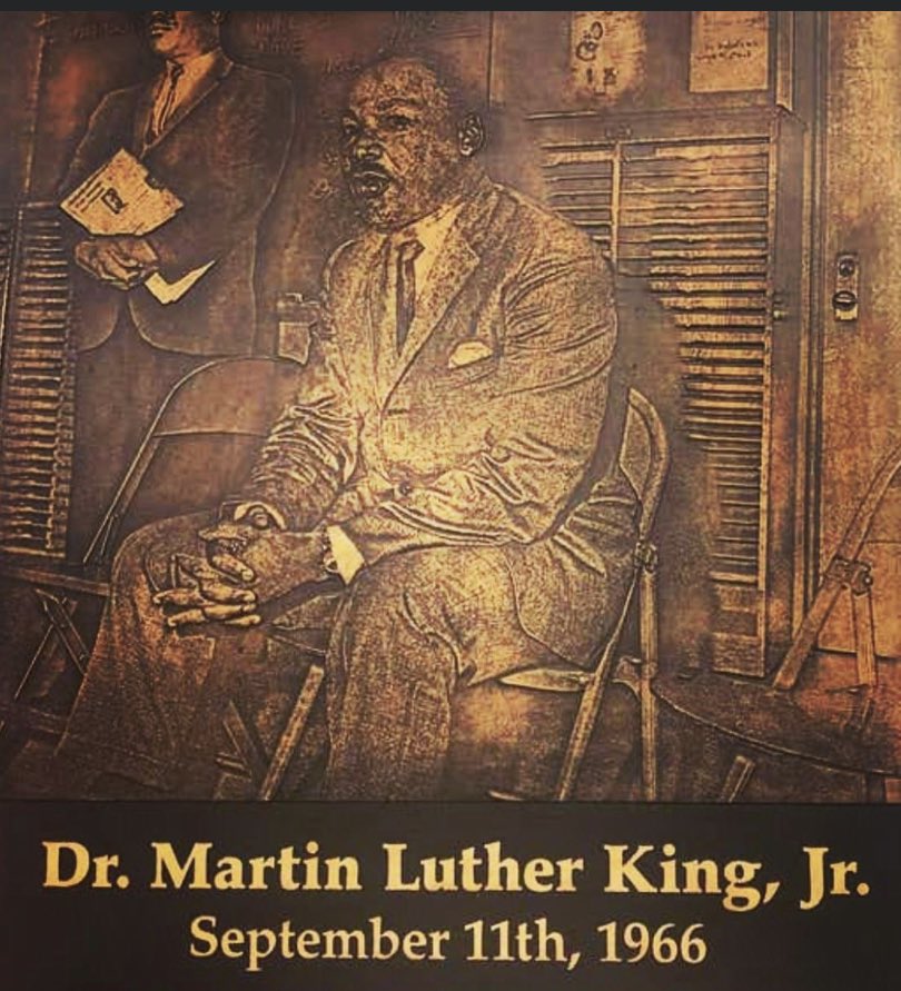 This plaque commemorates Dr. Martin Luther King’s visit to Montclair HS on 9/11, 1966. It’s in the Band room where Dr. King waited before he spoke in the auditorium. May we embody his ideals. (Plaque property of Montclair HS) #montclairhighschool #montclairhistory #MLKDay2021