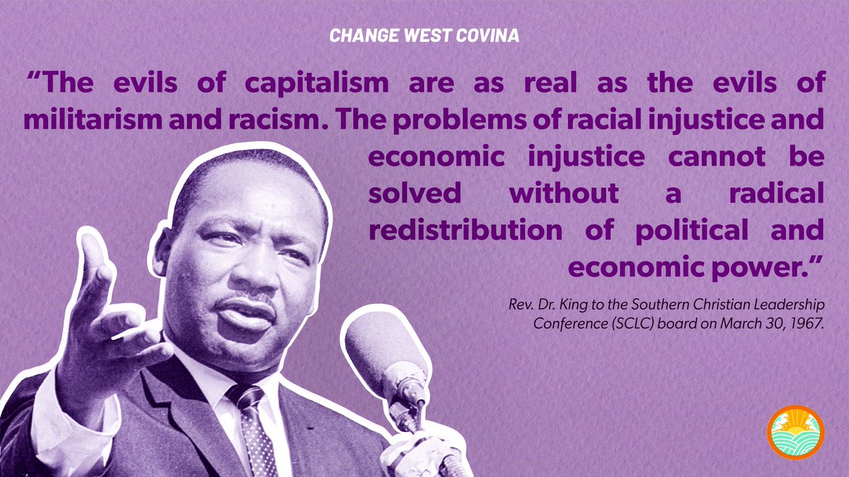 ChangeWestCo's tweet photo. First and foremost, Dr. King was a radical, a disrupter of the status quo, and a champion of the poor and oppressed. 

This #KingDay, we undertake a renewed commitment to finishing his work of dismantling systems of white supremacy. #MLKDay https://t.co/DY7NUHkwR7