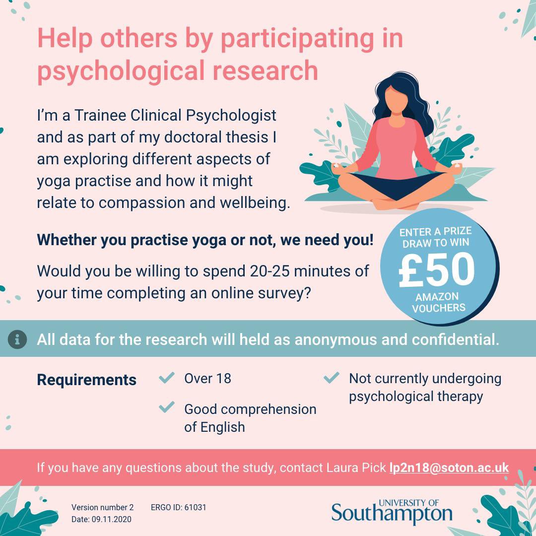 lauralunapsych's tweet photo. Do you practise yoga? Would you be willing to complete an anonymous online survey to help contribute to psychological research. Thank you for your time and please share widely! 

Survey link: 

https://t.co/lPcKWRZXAH https://t.co/q1xkkdGgaW