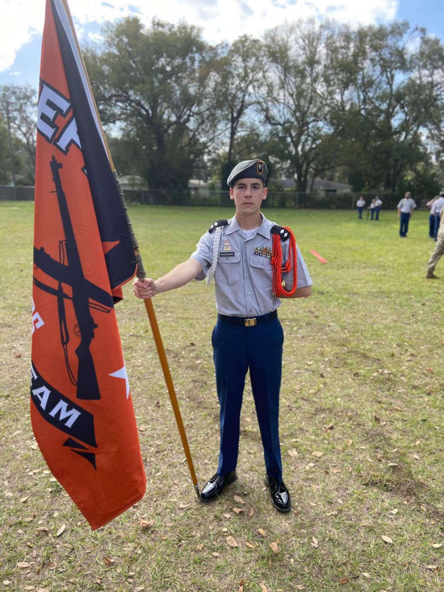Jovonne and Tanner representing the senior class at a JROTC drill team competition! 🐾💪🏽 #SeniorYear