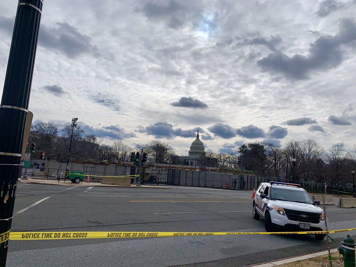 Around the Capitol, you can’t get to the metal fence. Police and other security have it taped and blocked off, and are standing guard watching for anyone who would try to cross 6/