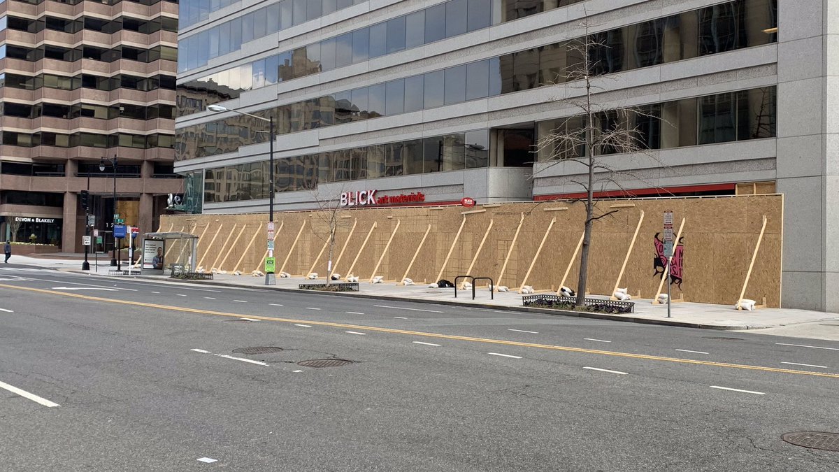 Buildings all over central DC are boarded up for protection 23/