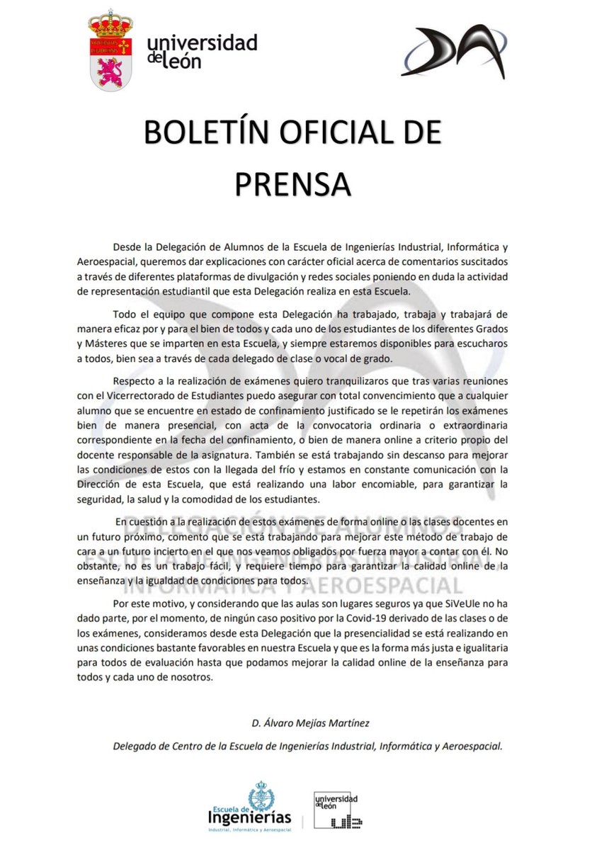 📢COMUNICADO DE PRENSA📰 DE LA DELEGACIÓN

Ante todo estamos aquí para y por los estudiantes, como representantes vuestros que somos.