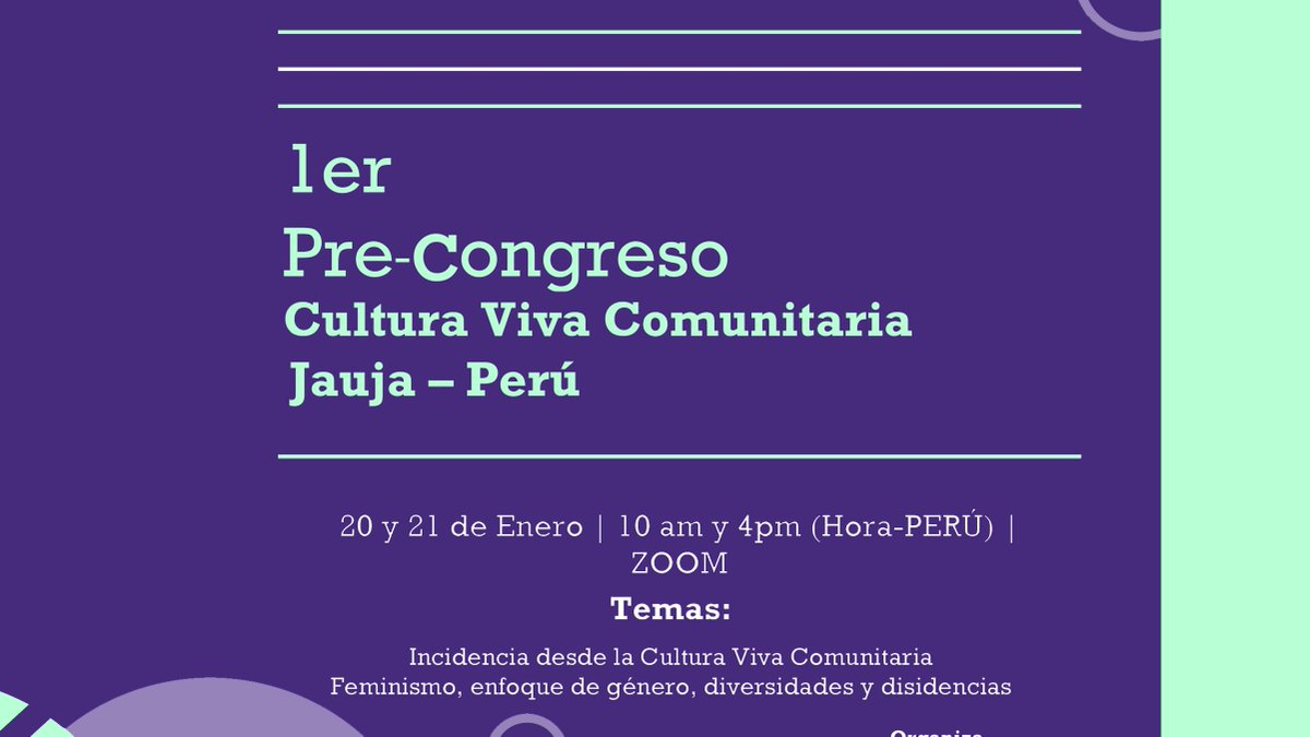 perucvc's tweet photo. 📣Súmate al I Pre Congreso de Cultura Viva Comunitaria Jauja - Perú🇵🇪
Rendiremos homenaje a nuestro compañero Elmer López✨
🔹Ingreso libre previa inscripción: https://t.co/s0Ju1FVqUZ
🔸Enlace del evento:
https://t.co/4yb0qOyoVz
#cvcperu #CongresoCVC #CulturaVivaComunitaria https://t.co/FA7Yu4nfSB