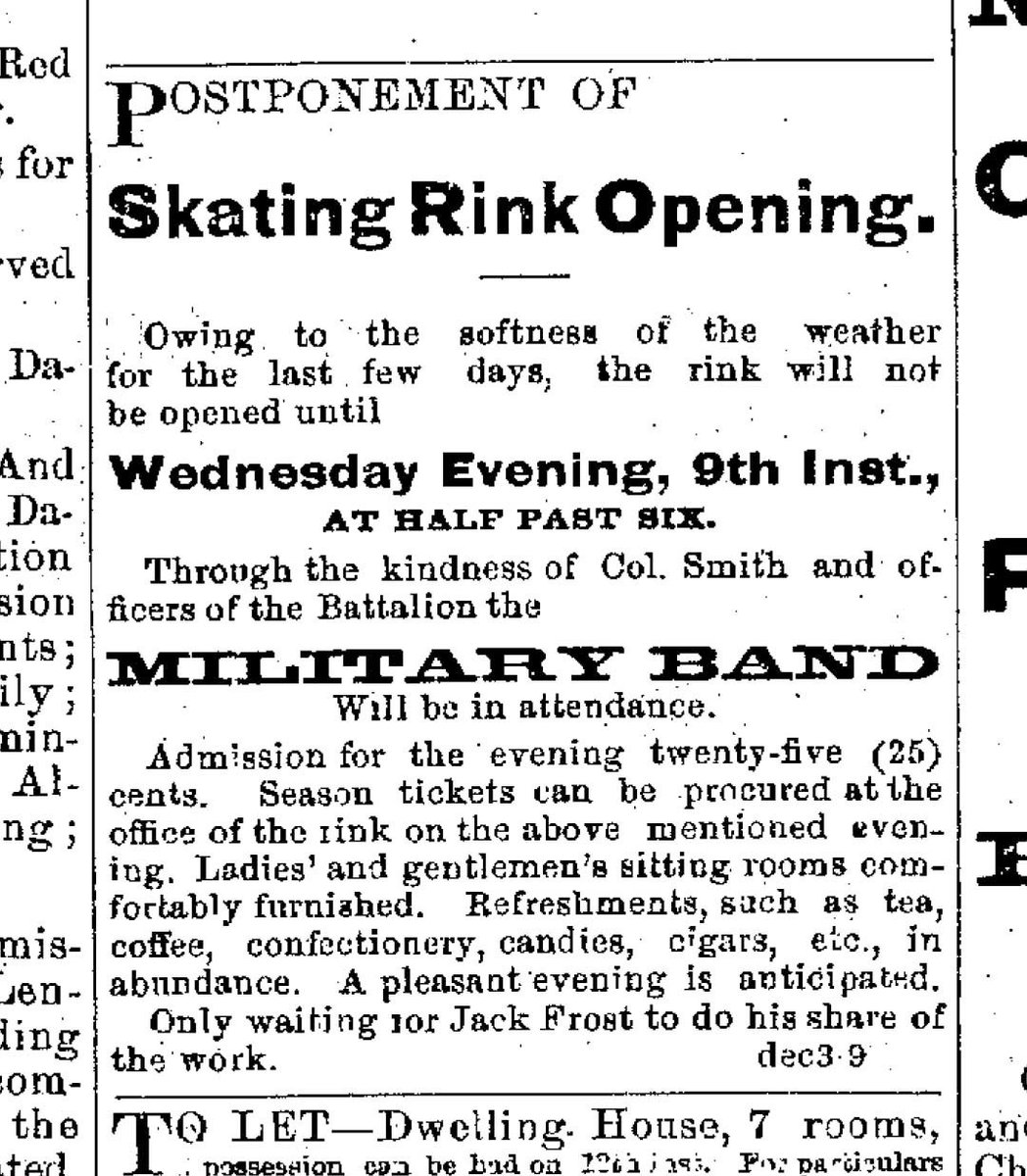 Winnipeg’s first enclosed skating rink was built in 1874 on the Red River at the foot of Lombard Avenue. Their first attempt collapsed on the shifting ice but the structure was rebuilt and became a social hub in the city. Coincidentally there is a rink cleared there today!