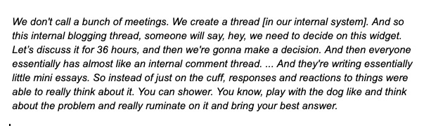 5/ Level Four is about moving really embracing the advantages of distributed work in how the companies operates. Matt gave an example of how they have found a way to replace most meetings using internal threads.
