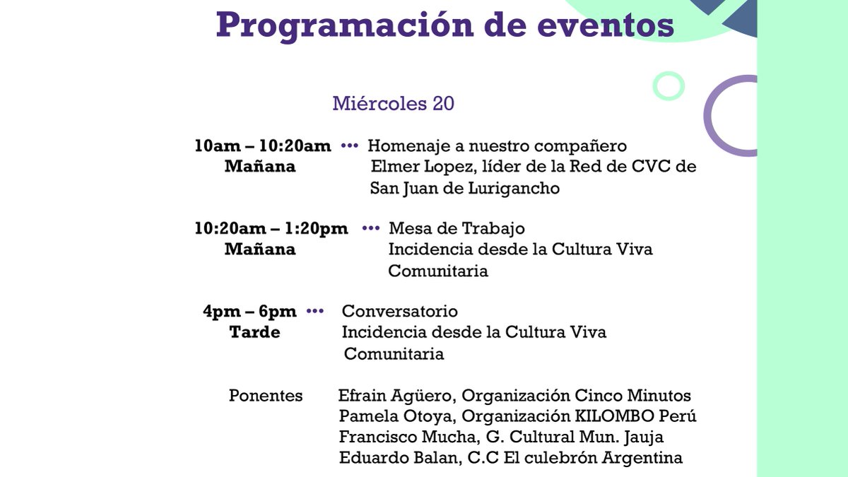perucvc's tweet photo. 📣Súmate al I Pre Congreso de Cultura Viva Comunitaria Jauja - Perú🇵🇪
Rendiremos homenaje a nuestro compañero Elmer López✨
🔹Ingreso libre previa inscripción: https://t.co/s0Ju1FVqUZ
🔸Enlace del evento:
https://t.co/4yb0qOyoVz
#cvcperu #CongresoCVC #CulturaVivaComunitaria https://t.co/FA7Yu4nfSB