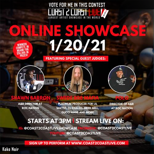 Just voted for Keke Noir to perform for $50K Prize at #1/20 Judges: 808 Mafia Prod. | A&amp;R at Roc Nation | A&amp;R at Motown! c2c.fm/Gx4y3K #Coast2Coast