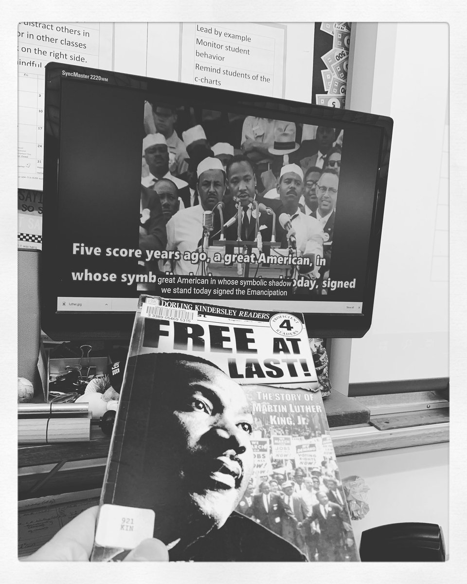 Day 50: Today was #MartinLutherKingJrDay. We read a book about him, his struggles, and what he accomplished. He followed Gandhi’s advice to make change peacefully. #nobelpeaceprize #endracism #ihaveadream #vsblearns #vsb39 #thelearningneverstops w @martinlutherkingjrnps