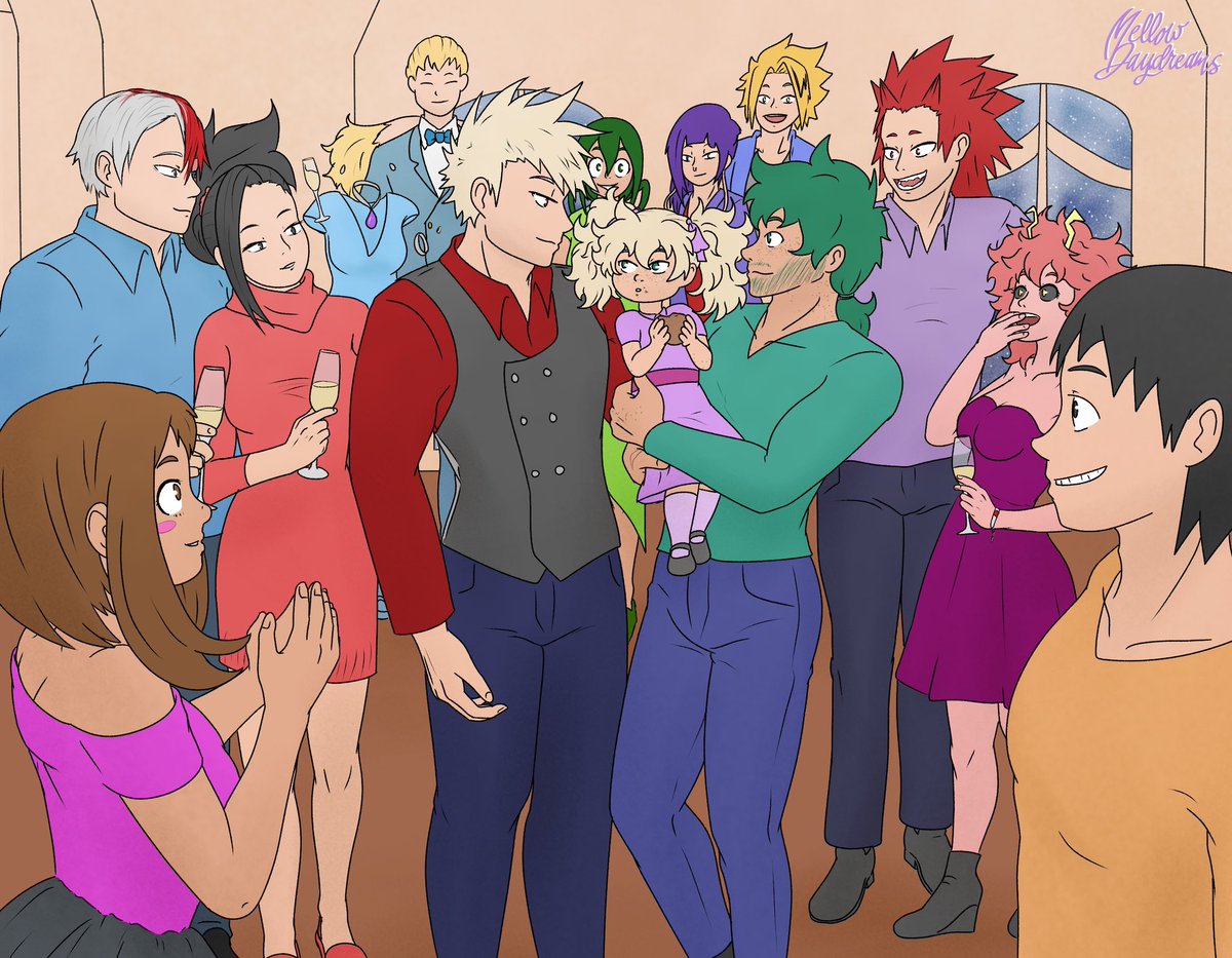 For the <a href="/Bkdk_Birthday/">BKDK Unbirthday Party</a> #BKDKUnbirthday2020 event, here is my little doodle of prompt G-0289, Kacchan and Deku take their child to a hero party and all of Class 1-A loves the child 🥰 Took the opportunity to doodle my bkdk child Emiko!