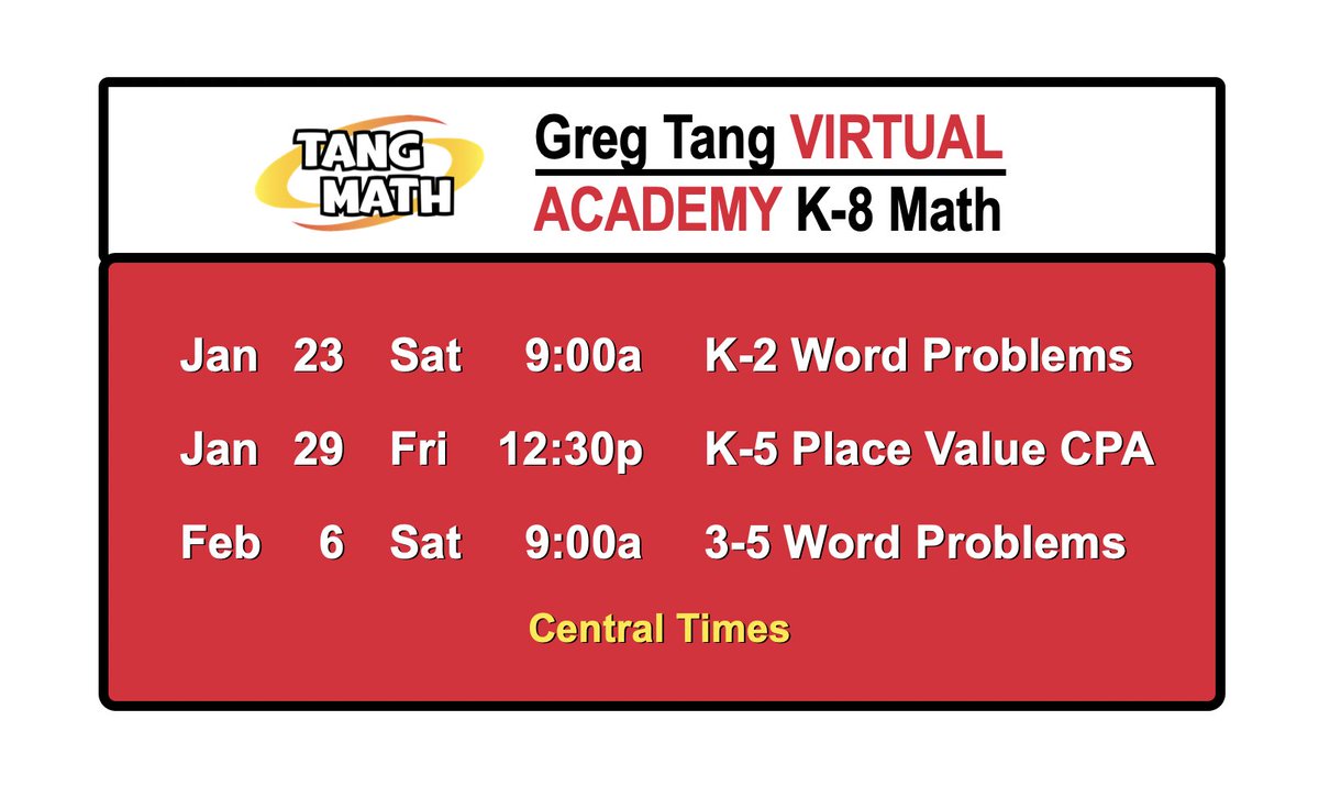 gregtangmath's tweet photo. AssistSupt: Will you do a workshop for K-5 teachers at our upcoming PD day – Jan 29?

Me: Sure. Can I invite my friends?

Guess what? You're invited! We will explore a BETTER progression for teaching PLACE VALUE &amp; developing Base 10 NUMBER SENSE &amp; SKILLS.

https://t.co/x0VJQDSYYO https://t.co/2KxYtcuf5i