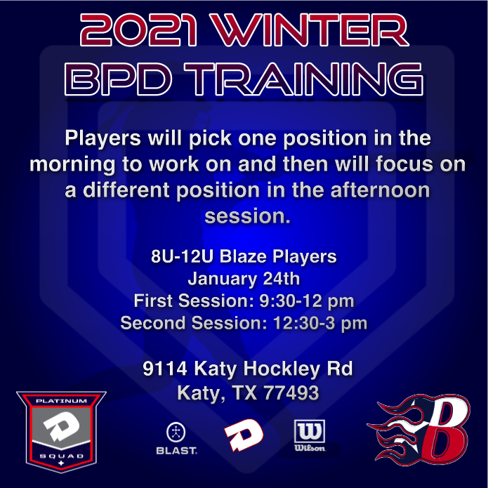 BlazeFastpitch's tweet photo. Attention 8U-12U Blaze players: join us this Sunday for some great development! Our coaching staff has planned an awesome day of skill work for our Winter Blaze Payer Development Training. We can't wait to see you this Sunday! #BlazeOn #bBlaze #bDeveloped #bGreat #bStrong https://t.co/tAj8uspELm