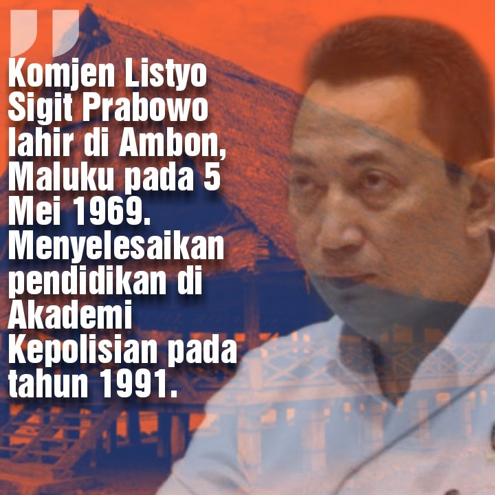 Komjen.Pol. Listyo Sigit Probowo lahir di ambon, Maluku pada 5 Mei 1969. Menyelesaikan pendidikan di AKademi Kepolisian th 1991. Beliau adalah Bhayangkara Profesional #ProfilCalonKapolri <a href="/poldajateng_/">Polda Jateng</a> <a href="/AmagelangPolres/">Polres Magelang</a>