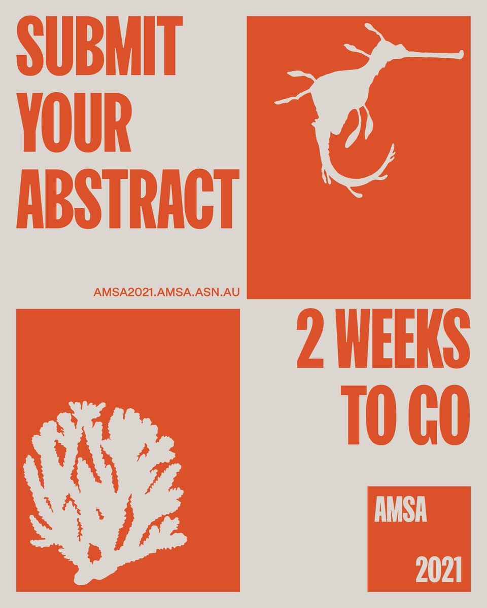 There is only 2 weeks left to submit an abstract for #AMSA2021! We have a range of Symposia for you to submit to, from bio invasions to climate change. Join us in blazing a path forward to a sustainable and biodiverse future. Call for abstracts ends 1 Feb.
amsa2021.amsa.asn.au/call-for-abstr…