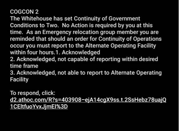 16)Many people provided Troy copies of text messages (many others are posted to Social Media) and emails notifying Government Members that COGCON was lowered to Level 2