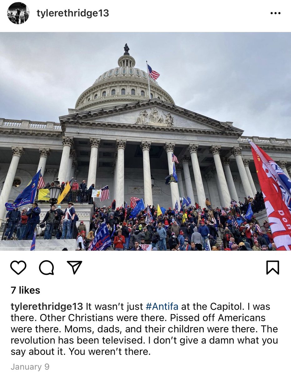 Here’s another post where Tyler Ethridge said, “I was there” at the Capitol and “the revolution has been televised.”  #PastorParler believed he was part of a “revolution.”