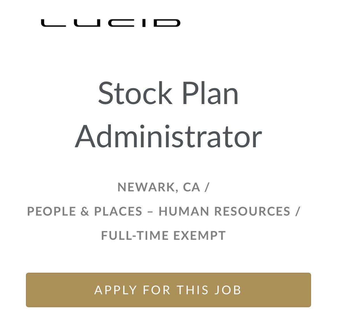 4/ Massive Job Hirings at LucidOver the past few months  @LucidMotors has been posting a ton of job listings. Seems to me they're getting ready to go public...Why else would they need a Stock Plan & SEC Reporting Manager?S/O  @hopremco  @alexcutler247 for the finds
