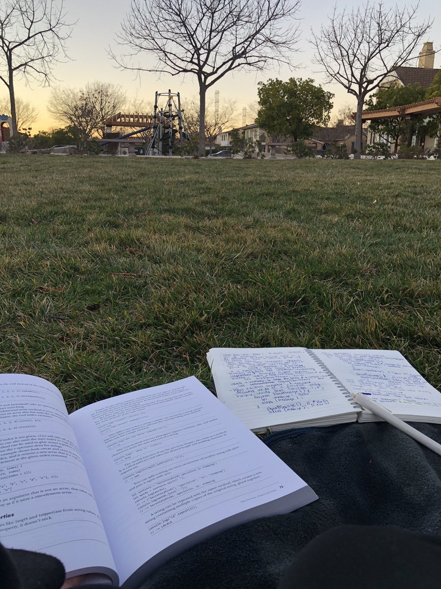 hufflepuffcodes's tweet image. A beautiful day to be reading and studying some JavaScript 💗✨ #EloquentJavaScript #WomenWhoCode #100DaysOfCode