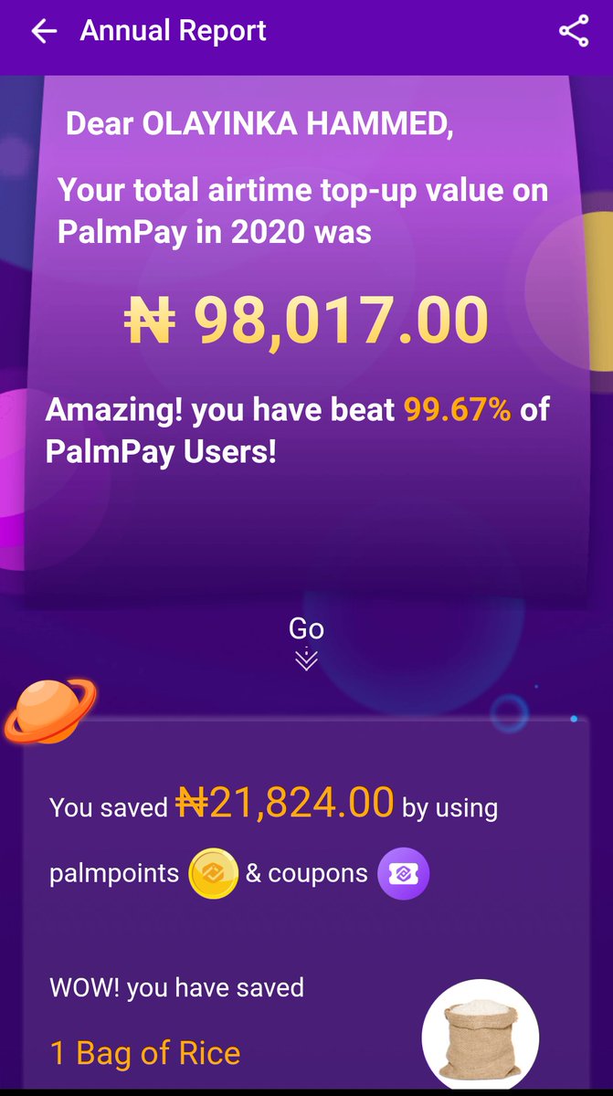 Wow
I just saved 1 bag of rice ๐บ๐คธ๐ฟโโ๐บ
This unbelievable #98k on airtime
The BEST app in the world.
โคโคโค
๐ฏ๐ฏ๐ฏ
@palmpayapp https://t.co/KHfBLnJpx1