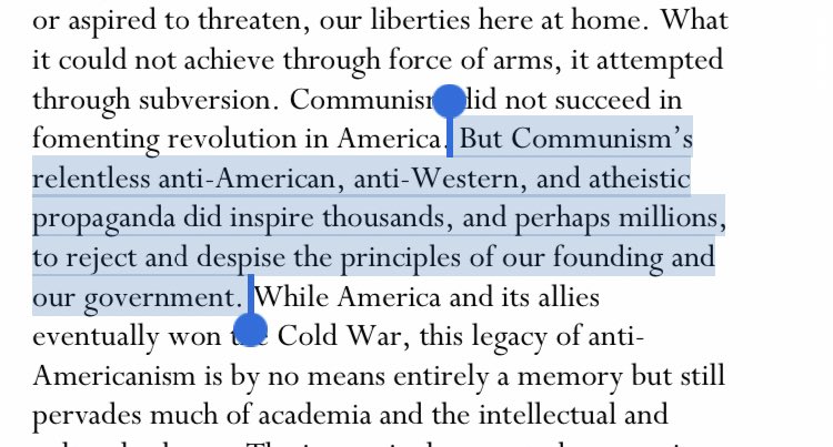 The section on communism is a fun one. “In the end, America won because the Soviet Union was built upon a lie.”  yeehaw
