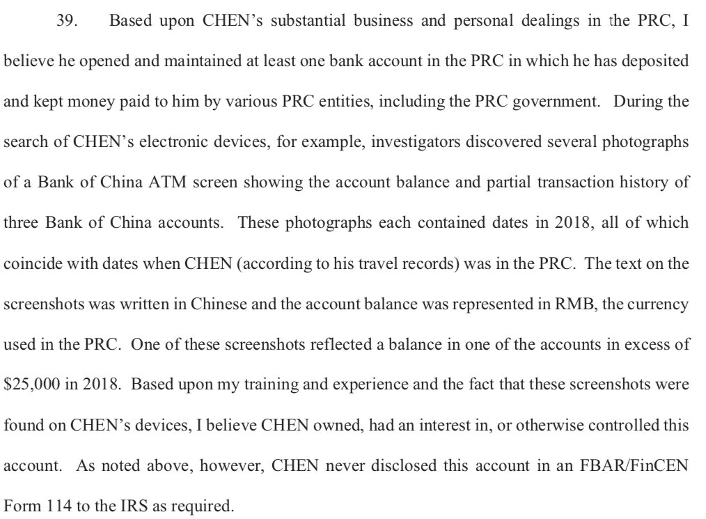 39. McCarthy finds the evidence that Professor Gang Chen should file the FBAR for the tax year 2018, but did not.