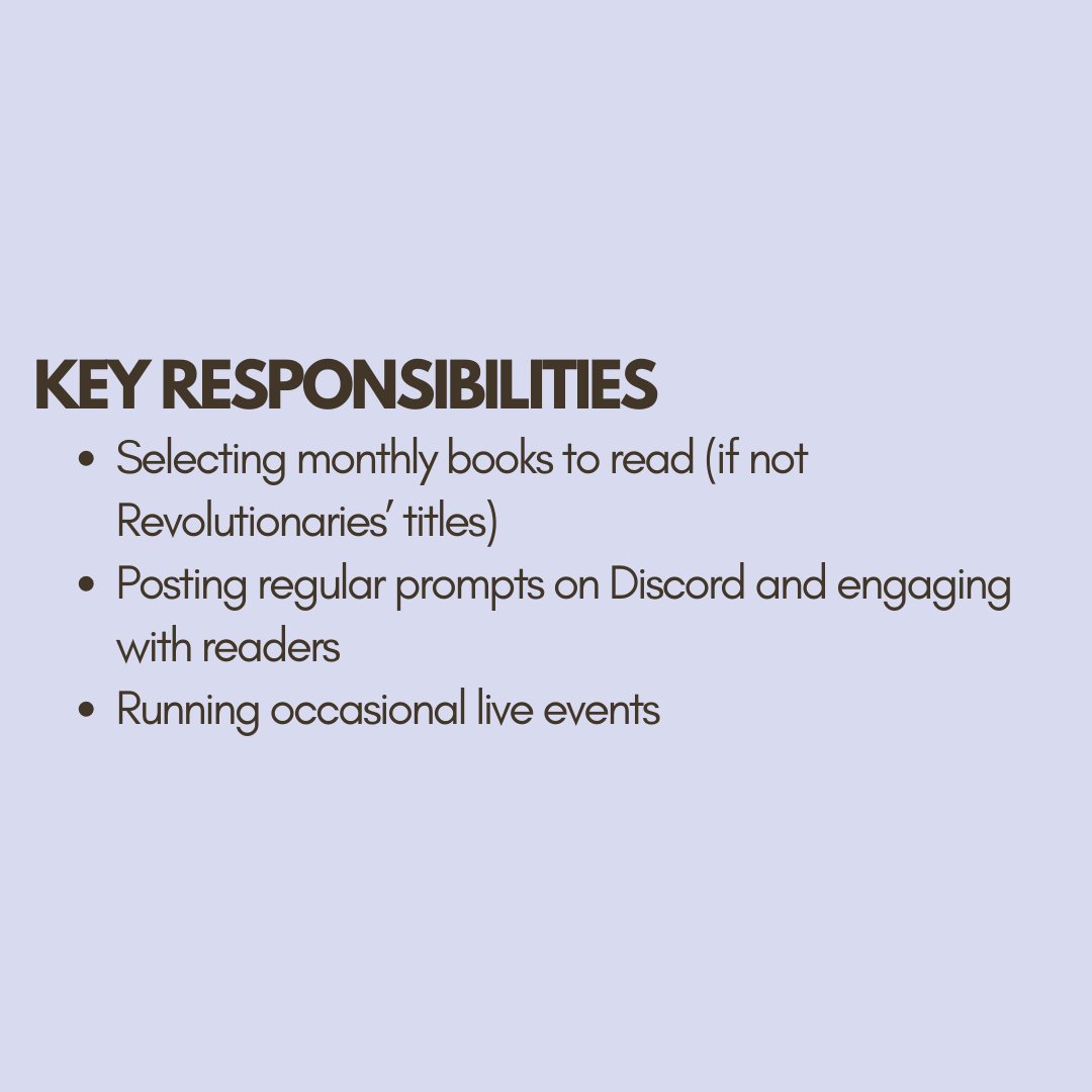 revolt_twt's tweet photo. NOW RECRUITING
Revolt Book Club Coordinator

Seeking an enthusiastic book lover with strong communication and community-building skills to facilitate book club discussions.

See https://t.co/AIOvTzyJPz for more information on the position and how to apply. #JoinRevolt https://t.co/BLxOBe6PhE