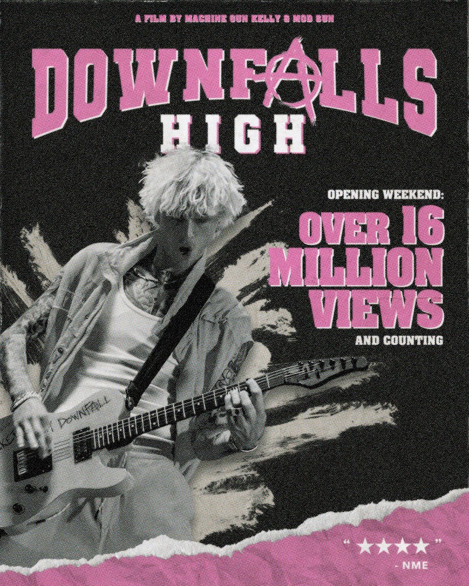 machinegunkelly's tweet photo. 16 million views opening weekend for #DownfallsHigh 🤯🍿🎬🙏🏻
premiering it on youtube RIGHT NOW 
       👇🏼👇🏼
https://t.co/LuRMQP9i4M https://t.co/3x1Fai7uhU