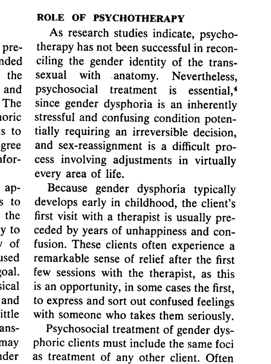 Re the claims by Gender Critical Therapists to use psychotherapy to help people "reconcile with their bodies", this is from back in 1977Young trans ppl have existed through the history of trans psych care.Conversion therapy has been *known to be pointless* since at least 1977