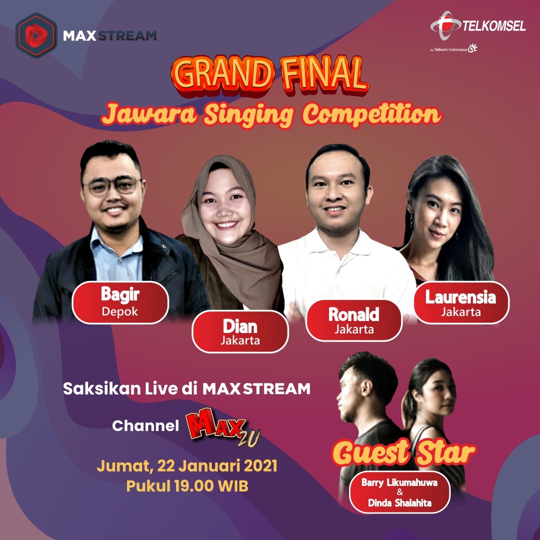 baagirs's tweet photo. Saksikan Grand Final Jawara Singing Competition Telkomsel hari jumat tanggal 22 Januari 2021 hanya di aplikasi maxstream channel Max2u 😇🙏 https://t.co/fWcCjJAoQB