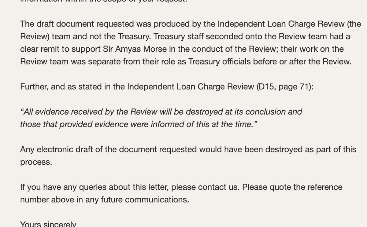 Latest moves by @hmtreasury to hide evidence of interference in the drafting of the published Morse review into #LoanCharge (the one @HMRCgovuk marked-up by hand). Suggesting HMRC amendments count as 'evidence'. 🤷‍♀️ whatdotheyknow.com/request/713307…
