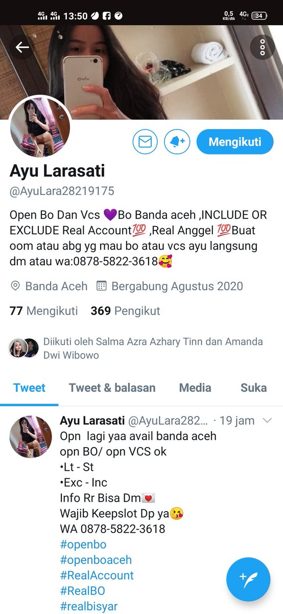 Rio46716327's tweet photo. Ni akun penipu bo
@AyuLara28219175
#openbo
#openboaceh
#RealAccount
#RealBO
#realbisyar
#bisyarbandaaceh
#Bispakaceh
#includeroom
#availbandaaaceh
#openvcs
#openbobandaaceh https://t.co/9Yq0Tu11OF