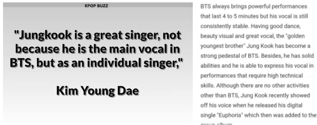 Kim Young Dae : “Jungkook is a great singer, not because he is the main vocal in bts, but as an individual singer.” compilations of music critics praising Jungkook (ctto)