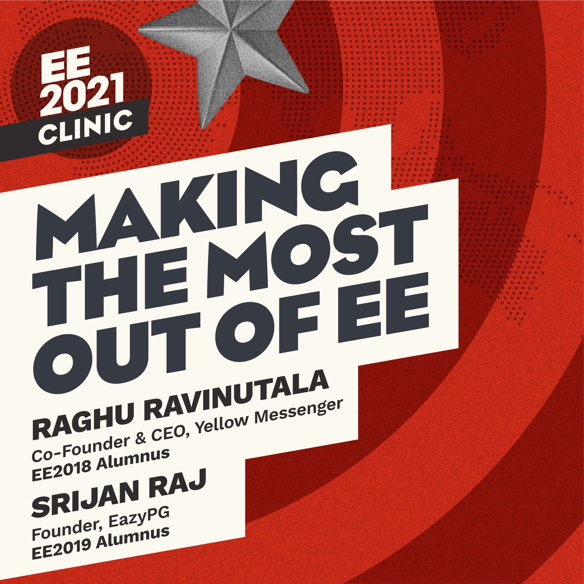 lightspeedee's tweet photo. Followed by a clinic with #EE2018 Alumnus @RaghuRavinutala (@YellowMessenger) and #EE2019 Alumnus @SrijanRaj6 (@eazypgofficial), who’ll share their experiences on how to make the most of #EE21 and benefit from the program. #TestyTuesday https://t.co/6AnPgDrDjN