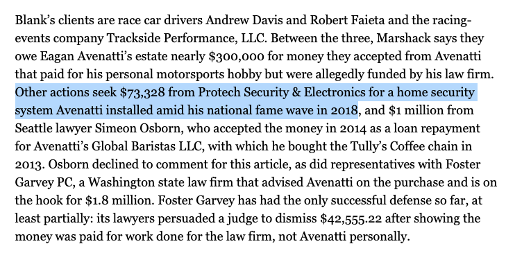 With 20 or so adversary cases pending, there's a lot to track, so I'll be updating as cases progress. One update: the $73k claim against the security company for a system the trustee says Avenatti paid for in 2018 was dismissed with no explanation.  https://bit.ly/3bDURu3  10/11