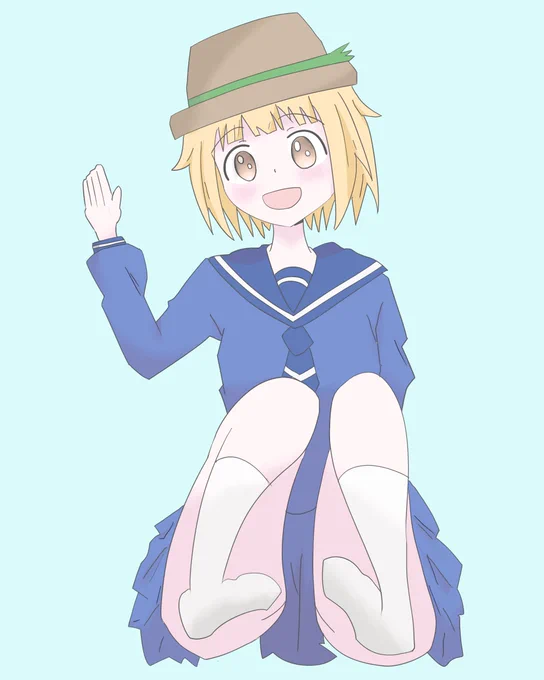 #お絵かき14日目放課後堤防日誌のひなちゃん座ってるのとか難しいなあ 