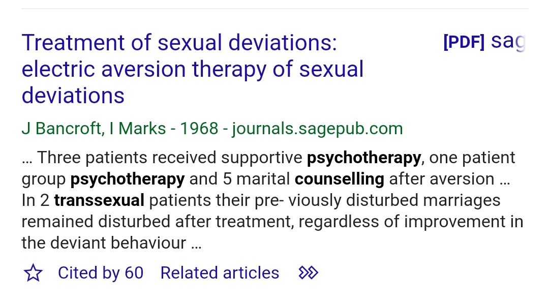 Further in that study above with the 50% gay conversion therapy rate they fail to "cure" either of the two transsexuals in their patient cohort.