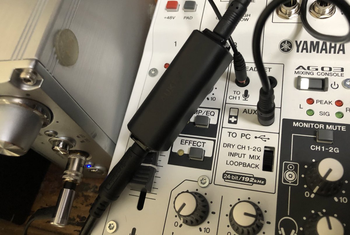 かつらぎ Ag03のaux Switchで発生するノイズ グランドループアイソレーター 1000円ほど かましたら完全に消えました ばっちり