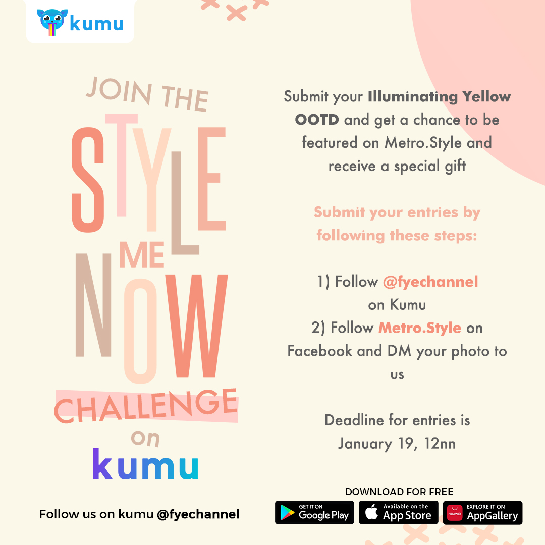 metrodotstyle's tweet photo. Reignite your love for fashion this 2021! Celebrity stylist #MaitaBaello of #QuratorStudio will show us all the tricks on how to nail this years biggest trends! Send us your Illuminating Yellow OOTD and get a chance to co-host the show and be featured on https://t.co/XMAZkSuLTX! https://t.co/suunBJYTBq