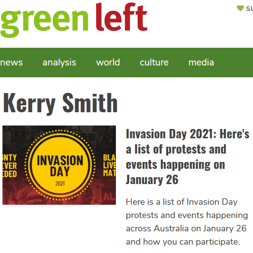 WgarNews's tweet photo. @CapesJoy @GreenLeftOnline @lynlinking @xskinn @anne_clothier @WhteRbbnAdvocat @JennyPineapple2 @01000011CS @JonesHowdareyou @BakchosGlass @LadyPoop2 @NITV @blakandblack @YoungLaborOz @lidia__thorpe #SleepingGiantsOz #slpng_giants_oz #ChangetheDate @slpng_giants_oz https://t.co/6GFmXWQXgq #InvasionDay2021 #Jan26Protests #Jan26Events by #GLauthor #KerrySmith @GreenLeftOnline #AbolishAustraliaDay #NOprideInGenocide #AlwaysWasAlwaysWillBe cc @Girrali @murtupuni @LennaLeprena https://t.co/VQod76vJLy