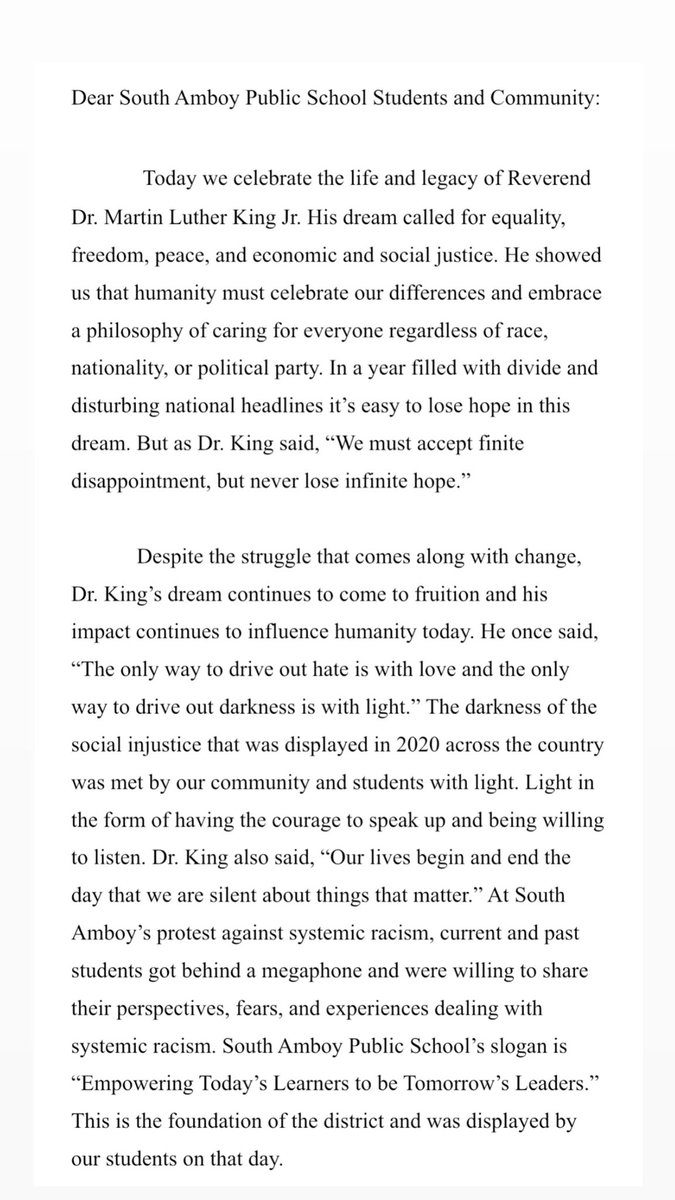 PatWalshBOE's tweet photo. Happy Martin Luther Kings Day to South Amboy Students and Community: https://t.co/hx0d9LIqfG