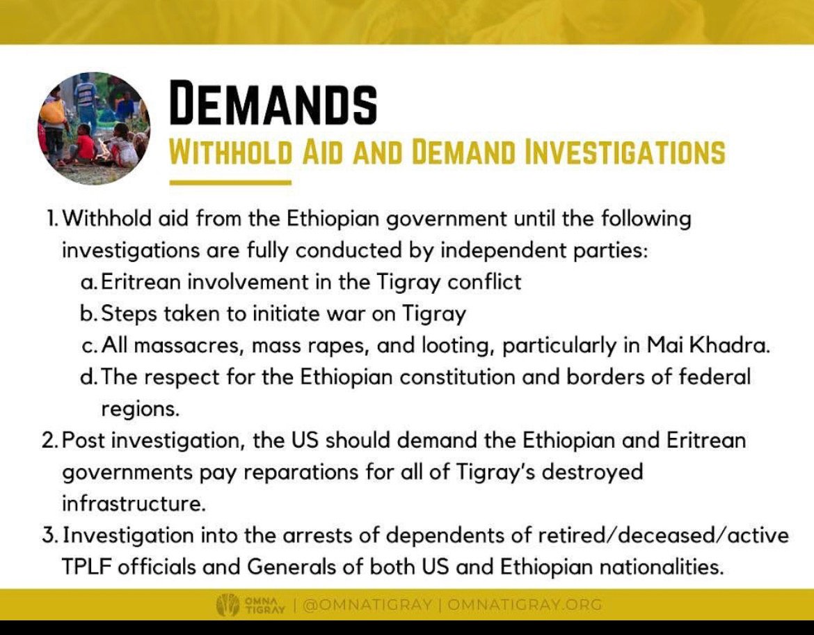 Millions starving and thousands being massacred in #Tigray. The US must withhold aid to the 🇪🇹 govt until  🇪🇹 allows independent investigations into the crimes committed by @AbiyAhmedAli. #TigrayGenocide #BidenActNow @JoeBiden @LindaT_G  @TarekeshGebere2