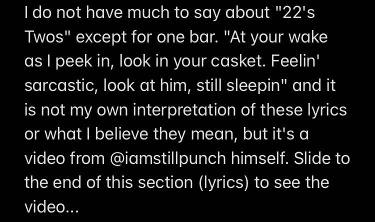 Lyrics - Continued ( @iamstillpunch video mentioned in the 3rd card)