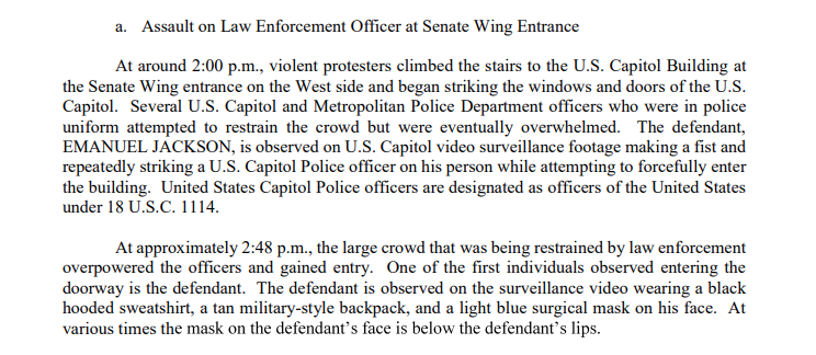 JUST IN: The latest suspect in the Capitol riots was admitted assaulting police at least twice — two hours apart — once by throwing punches and later with a baseball bat.
Emanuel Jackson turned himself in to DC police today. https://t.co/vCvxyTY6Mb