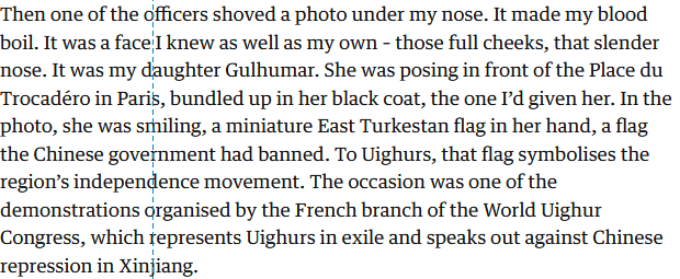 Back in XJ, the officers have a photo of her kid at a protest. While the protests have community aspects, they’re also about protesting the PRC govt. - and her husband frequently went This is the same man that also told her to go back to XJ because she’d be fine! 9/